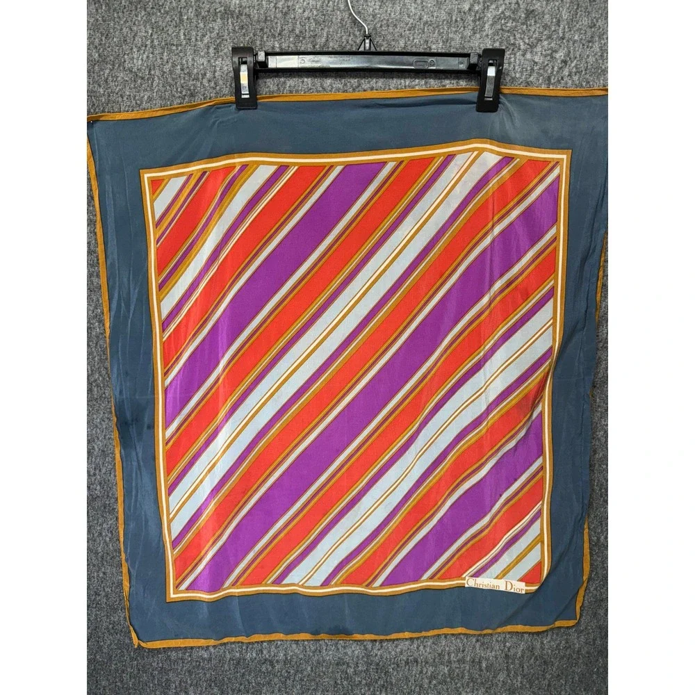 Christian Dior‎ Scarf Womens Multicolor Stripe Blue Border Luxury Square